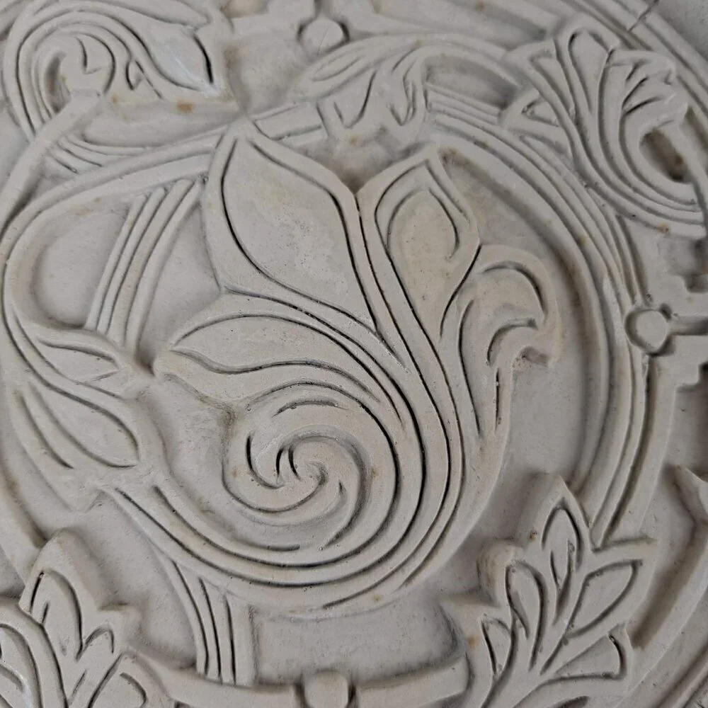 Handmade Vintage Ceramic Wall Hanging Cream Color 3D Relief Hangers on Back